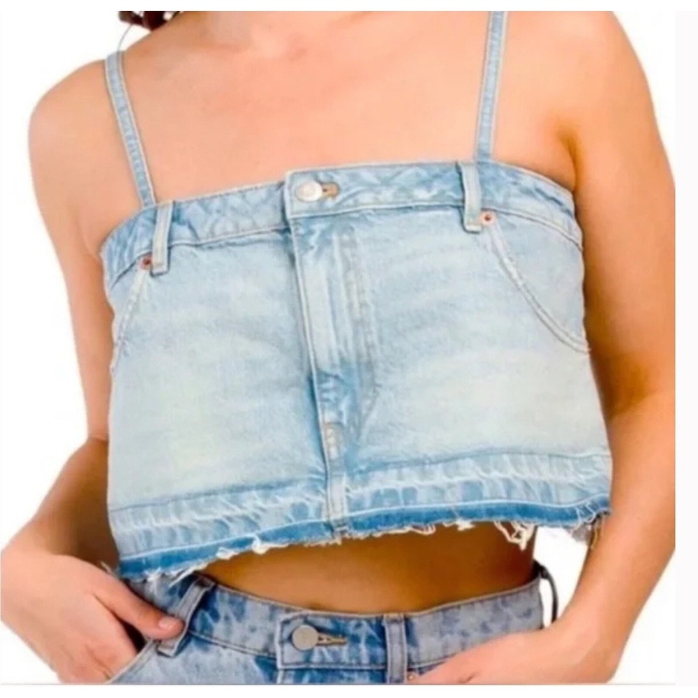Zara Womens Western Grunge Streetwear Concert Denim Crop Top Size S Blue NWT